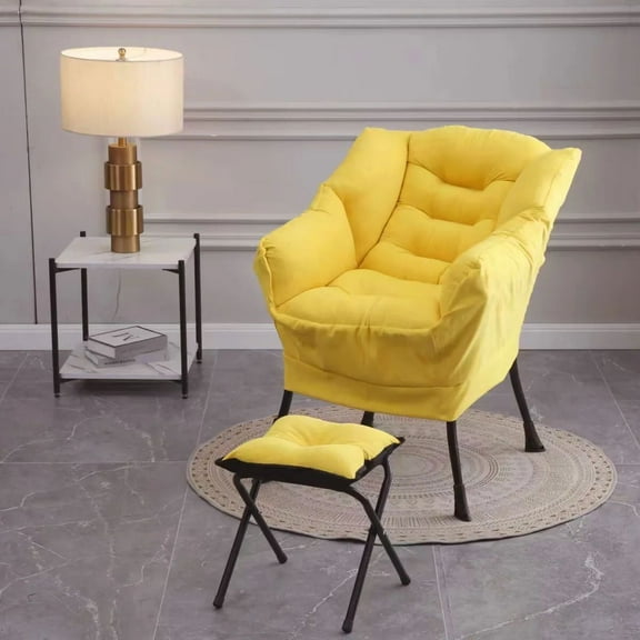 LUVCMFT Lazy Chair with Ottoman, Modern Accent Chair w/Armrests & Side Pocket, Single Sofa Reading Chair for Bedroom, Living Room, Dorm Rooms, Garden, Yellow