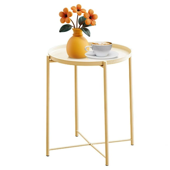 LUVCMFT Metal Side Table Round End Table Removable Tray Circle Table, Accent Coffee Tea Table Yellow