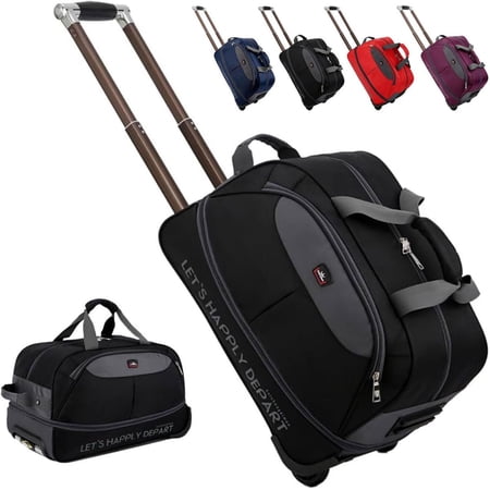 LUVCMFT Rolling Duffle Bag with Wheels, 22" Expandable Trolley Travel Bags, Waterproof Carry-On Luggage Toiletry Bag for Short Trips for Men Women, Black