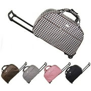 LUVCMFT Rolling Duffle Bag with Wheels, 24 Trolley Travel Bag, Carry On Luggage Travel Suitcase, Overnight Weekender Bag for Unisex Adult (Gray & White Lattice)