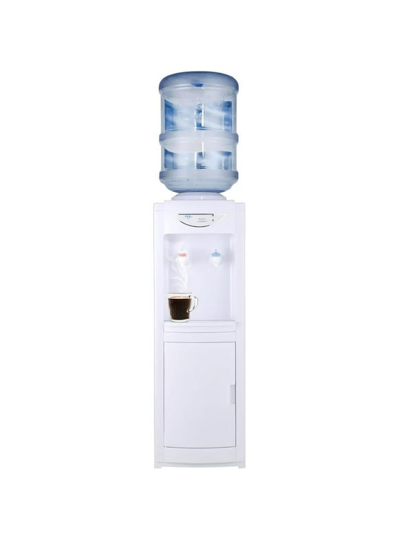 LUVCMFT Water Cooler Dispenser for 5 Gallon Bottle, Top Loading Hot and Cold Water Dispenser with Storage Cabinet & Child Safety Lock, Ideal for Home Office Use, White
