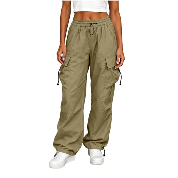 LUVDA Cargo Pants for Women High Waist Drawstring Wide Leg Joggers with Pockets and Adjustable Cuffs