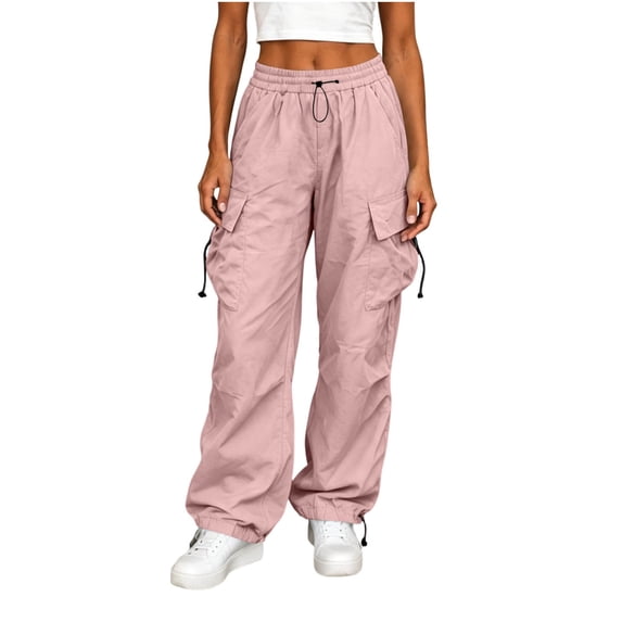 LUVDA Cargo Pants for Women High Waist Drawstring Wide Leg Joggers with Pockets and Adjustable Cuffs