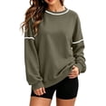 thumbnail image 1 of LUVDA Crewneck Sweatshirts for Women Contrast Trim Oversized Pullover Long Sleeve Loose Fit Casual Fall Tops, 1 of 9