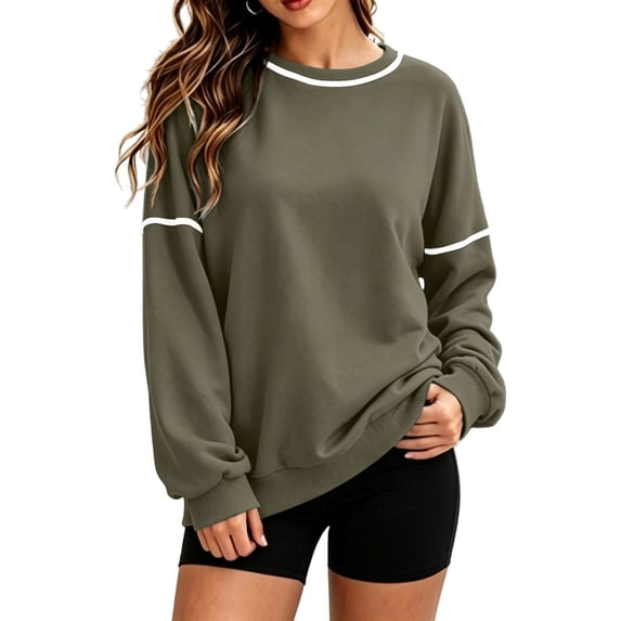 LUVDA Crewneck Sweatshirts for Women Contrast Trim Oversized Pullover Long Sleeve Loose Fit Casual Fall Tops