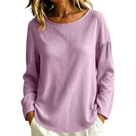 LUVDA Crinkle Texture Boat Neck Blouse for Women Puff Sleeve Lightweight Draped Summer Fall Top
