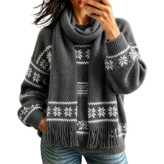 LUVDA Fair Isle Knit Scarf for Women Fringe Warm for Fall Winter