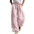 thumbnail image 1 of LUVDA Gingham Wide-Leg Pants for Women Elastic High Waist with Pockets Lightweight Flowy Trousers for Casual & Boho Style, 1 of 6