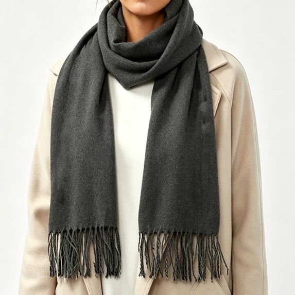LUVDA Knit Scarf Wrap for Women Solid Long Fringe Warm Casual Fall Winter