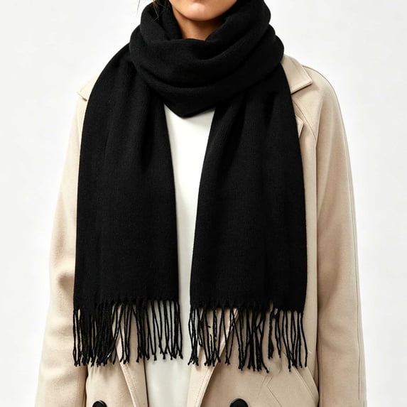LUVDA Knit Scarf Wrap for Women Solid Long Fringe Warm Casual Fall Winter