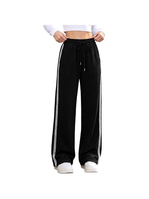 Knit Wide Leg Sweatpants for Women Lace Trim Drawstring Waist Lounge for Winter
