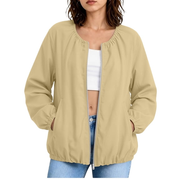 LUVDA Lightweight Zip Up Windbreaker for Women Fall Spring Elastic Trim Casual Jacket