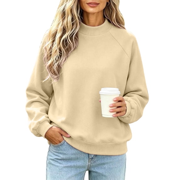 LUVDA Mock Neck Oversized Drop Shoulder Sweatshirt for Women Brushed Cotton Loose Fall Pullover