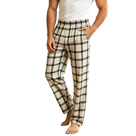 LUVDA Pajama Pants for Men Flannel Plaid Casual Elastic Waist with Pockets Lightweight Lounge Pants Comfort Pjs Bottoms