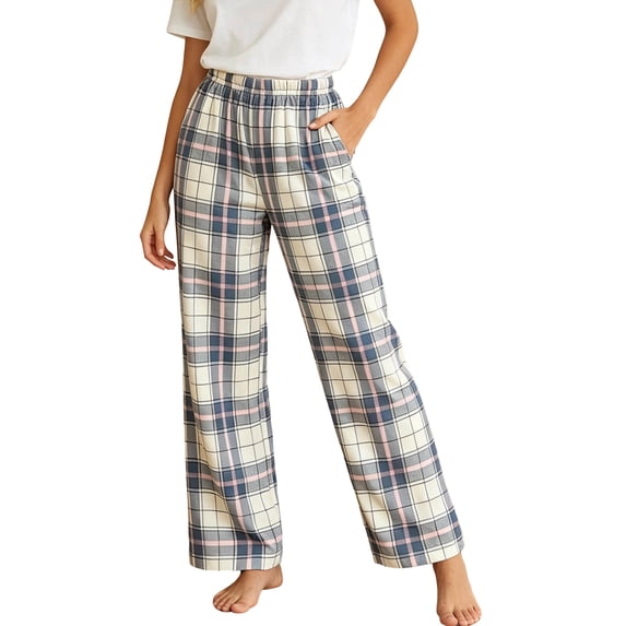 LUVDA Plaid Pajama Pants for Women Flannel Soft Comfy Elastic Waisted Casual Sleep Long Pants with Pockets