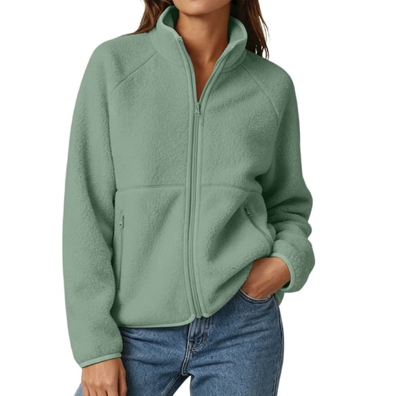 LUVDA Polar Fleece Zip Jacket for Women Raglan Sleeve High Neck Warm Winter Layer Top