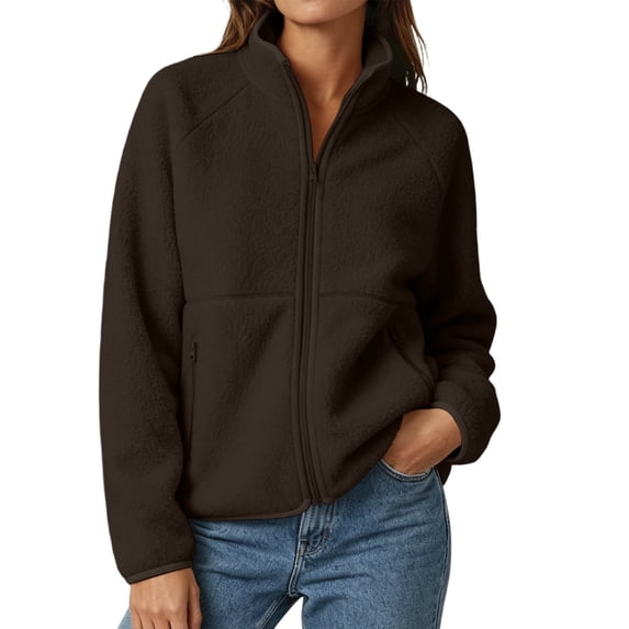LUVDA Polar Fleece Zip Jacket for Women Raglan Sleeve High Neck Warm Winter Layer Top