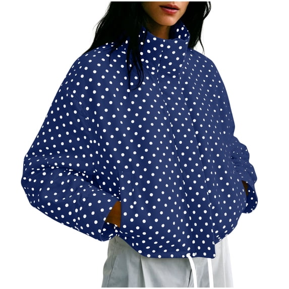 LUVDA Polka Dot Jacket for Women Long Sleeve Stand Collar Zip Up Casual for Winter