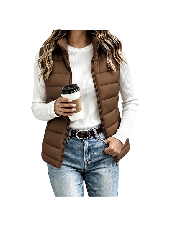 Puffer Vest for Women Stand Collar Zip Up Sleeveless Pockets Casual for Winter