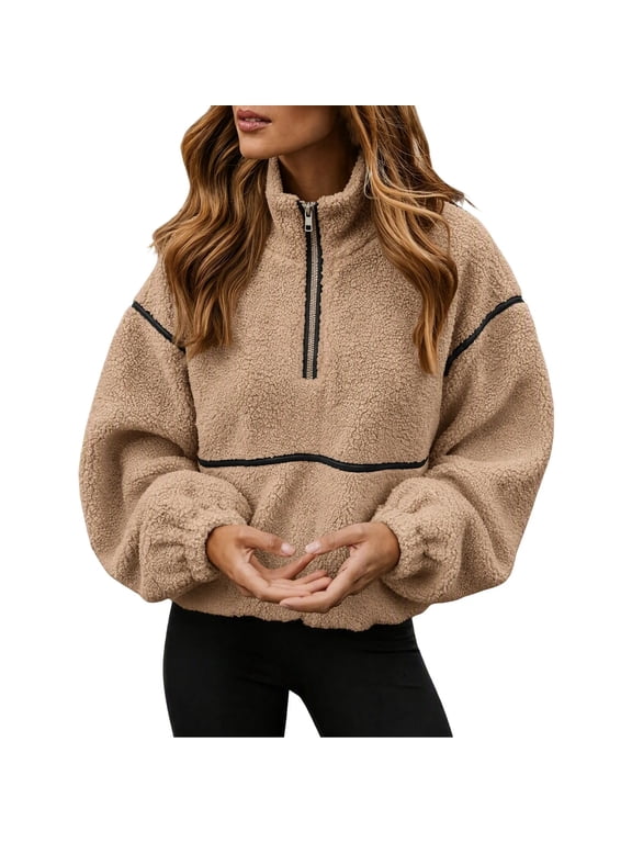 Sherpa Fleece Pullover for Women Long Sleeve Half Zip Casual Fall Winter