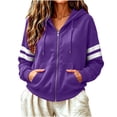 thumbnail image 1 of LUVDA Stripe Sleeve Zip Up Hoodie for Women Athletic Sweatshirt with Kangaroo Pocket Casual Loose Fit Top, 1 of 7