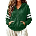 thumbnail image 1 of LUVDA Stripe Sleeve Zip Up Hoodie for Women Athletic Sweatshirt with Kangaroo Pocket Casual Loose Fit Top, 1 of 7