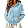thumbnail image 1 of LUVDA Stripe Sleeve Zip Up Hoodie for Women Athletic Sweatshirt with Kangaroo Pocket Casual Loose Fit Top, 1 of 7