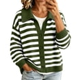thumbnail image 1 of LUVDA Striped Knit Cardigan for Women Collared Button Up Sweater Colorblock Long Sleeve Casual Fall Top, 1 of 7