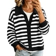 thumbnail image 1 of LUVDA Striped Knit Cardigan for Women Collared Button Up Sweater Colorblock Long Sleeve Casual Fall Top, 1 of 7