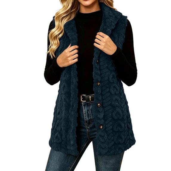 LUVDA Textured Fleece Vest for Women - Cozy Sleeveless Button-Front Jacket with Shawl Collar for Casual Fall Winter Layering