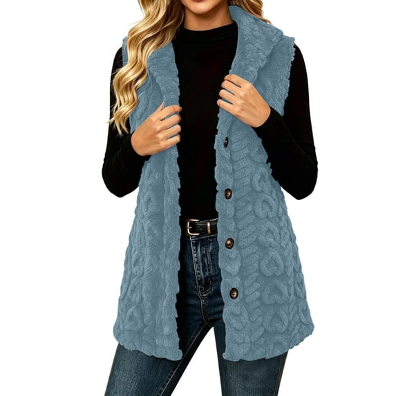 LUVDA Textured Fleece Vest for Women - Cozy Sleeveless Button-Front Jacket with Shawl Collar for Casual Fall Winter Layering