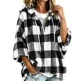 thumbnail image 1 of LUVDA Tops for Women Plaid Sherpa Fleece Hooded Pullovers Comfy V-Neck Drawstring 3/4 Sleeve Sweatshirts for Fall & Winter, 1 of 8