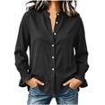 thumbnail image 1 of LUVDA V Neck Button Blouse for Women Long Sleeve Ruffle Cuff Casual Work Shirt Loose Fit Fall Top, 1 of 9