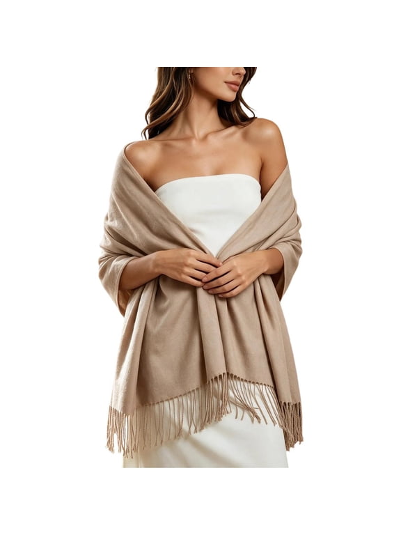 Warm Pashmina Shawl for Women Solid Fringe Wrap Cozy for Fall Winter