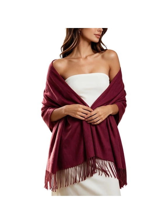 Warm Pashmina Shawl for Women Solid Fringe Wrap Cozy for Fall Winter
