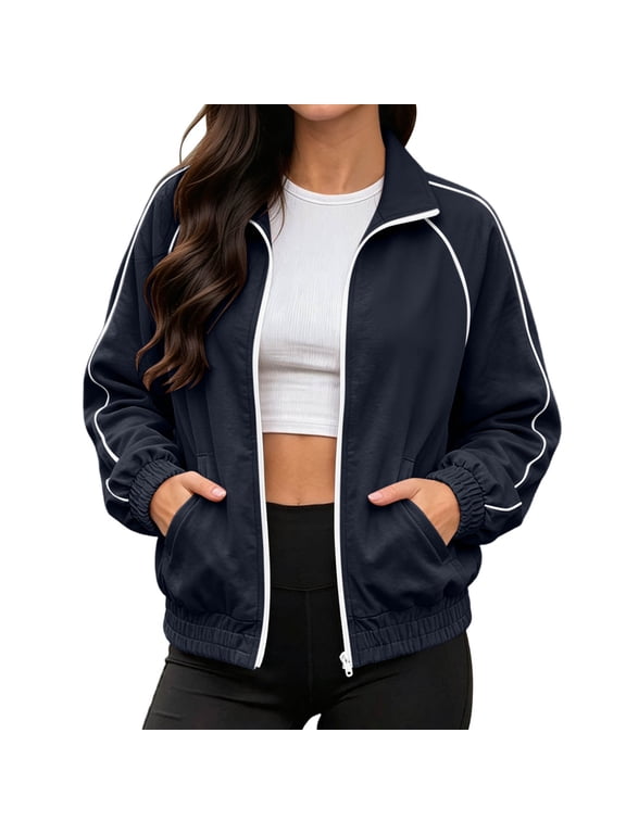 Women's Athletic Jacket Full Zip Lightweight Long Sleeve Casual Workout Outerwear with Pockets for Yoga, Gym & Daily Wear