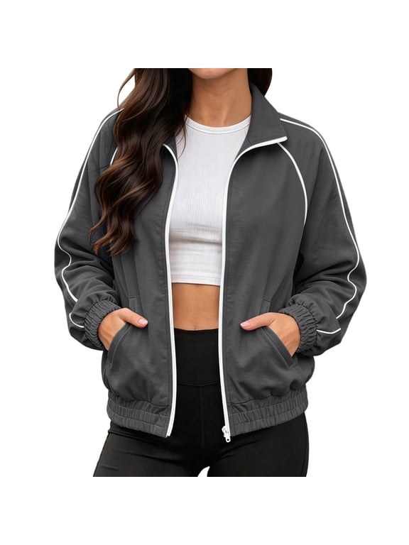 Women's Athletic Jacket Full Zip Lightweight Long Sleeve Casual Workout Outerwear with Pockets for Yoga, Gym & Daily Wear