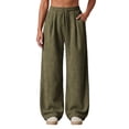 thumbnail image 1 of LUVDA Women's Corduroy Wide Leg Pants Drawstring Elastic Waist Lounge Trousers with Pockets, 1 of 9