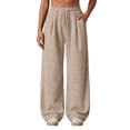 thumbnail image 1 of LUVDA Women's Corduroy Wide Leg Pants Drawstring Elastic Waist Lounge Trousers with Pockets, 1 of 9