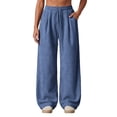 thumbnail image 1 of LUVDA Women's Corduroy Wide Leg Pants Drawstring Elastic Waist Lounge Trousers with Pockets, 1 of 9