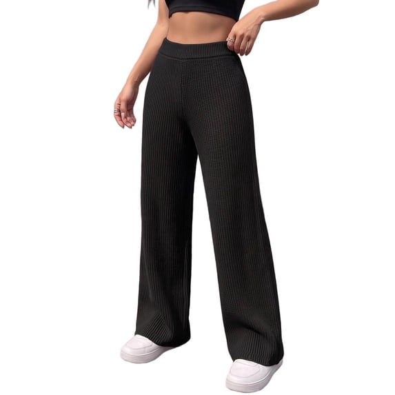 LUVDA Women's Fall Winter Knit Wide-Leg Pants, Solid Color High-Waist Loose for Casual Wear