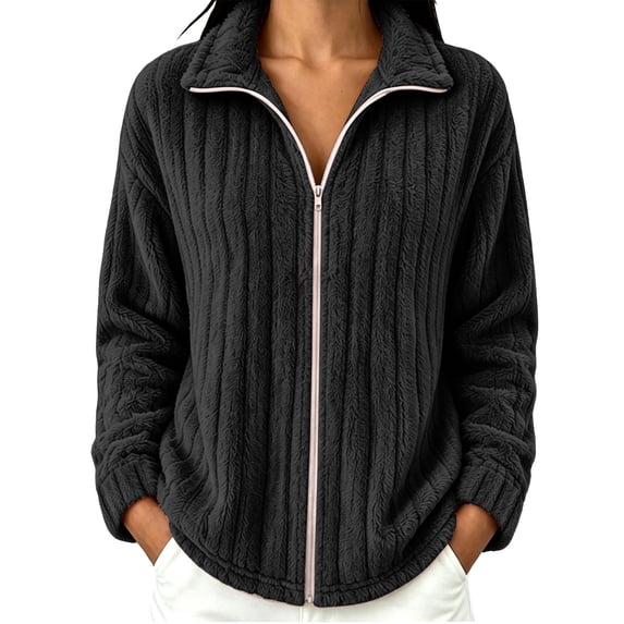 LUVDA Women's Fleece Jacket Full Zip Long Sleeve Soft Warm Fall Winter Casual Outerwear