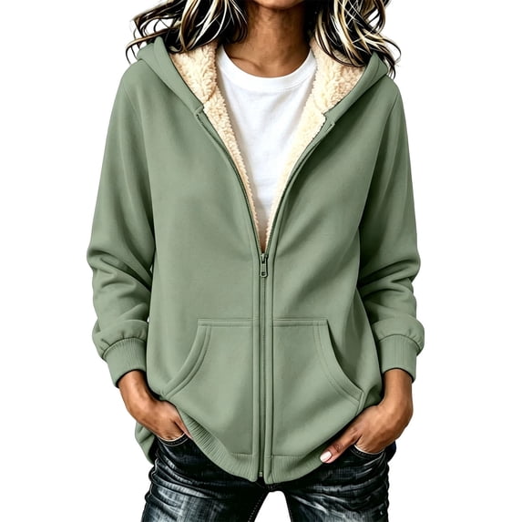 LUVDA Women's Fleece Lined Zip Up Hoodie Sherpa Warm Drawstring Pocket Winter Jacket