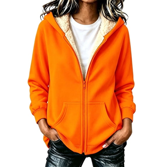 LUVDA Women's Fleece Lined Zip Up Hoodie Sherpa Warm Drawstring Pocket Winter Jacket