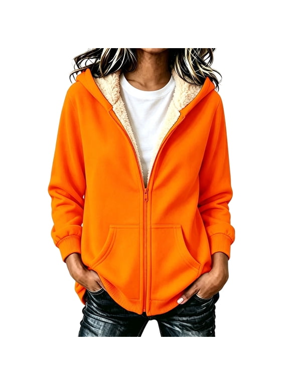 Women's Fleece Lined Zip Up Hoodie Sherpa Warm Drawstring Pocket Winter Jacket