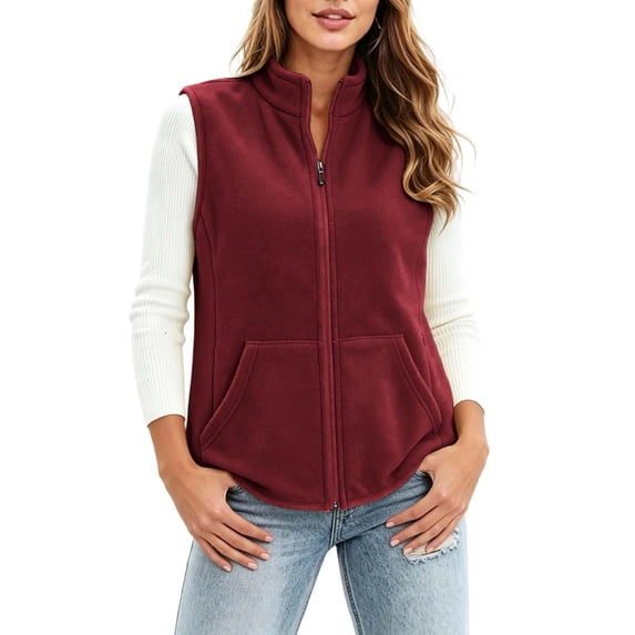 LUVDA Women's Fleece Vest Stand Collar Zip Up Sleeveless Casual Pockets for Winter