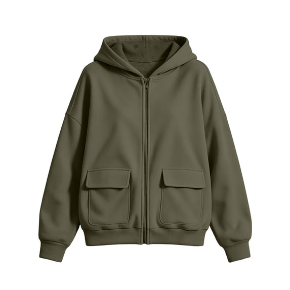 LUVDA Women's Full Zip Hoodie Jacket Long Sleeve Utility Pocket Casual Fall Sweatshirt Outerwear