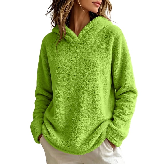 LUVDA Women's Fuzzy Fleece Pullover Hoodie Soft Warm Sherpa Sweatshirt Long Sleeve Casual Winter Top