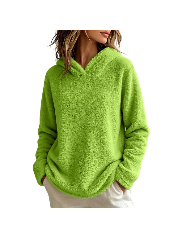 Women's Fuzzy Fleece Pullover Hoodie Soft Warm Sherpa Sweatshirt Long Sleeve Casual Winter Top