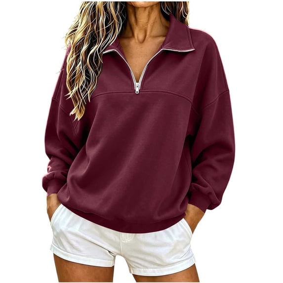 LUVDA Women's Half Zip Cropped Stand Collar Sweatshirt Silver Zipper Banded Hem Fall Athletic Top